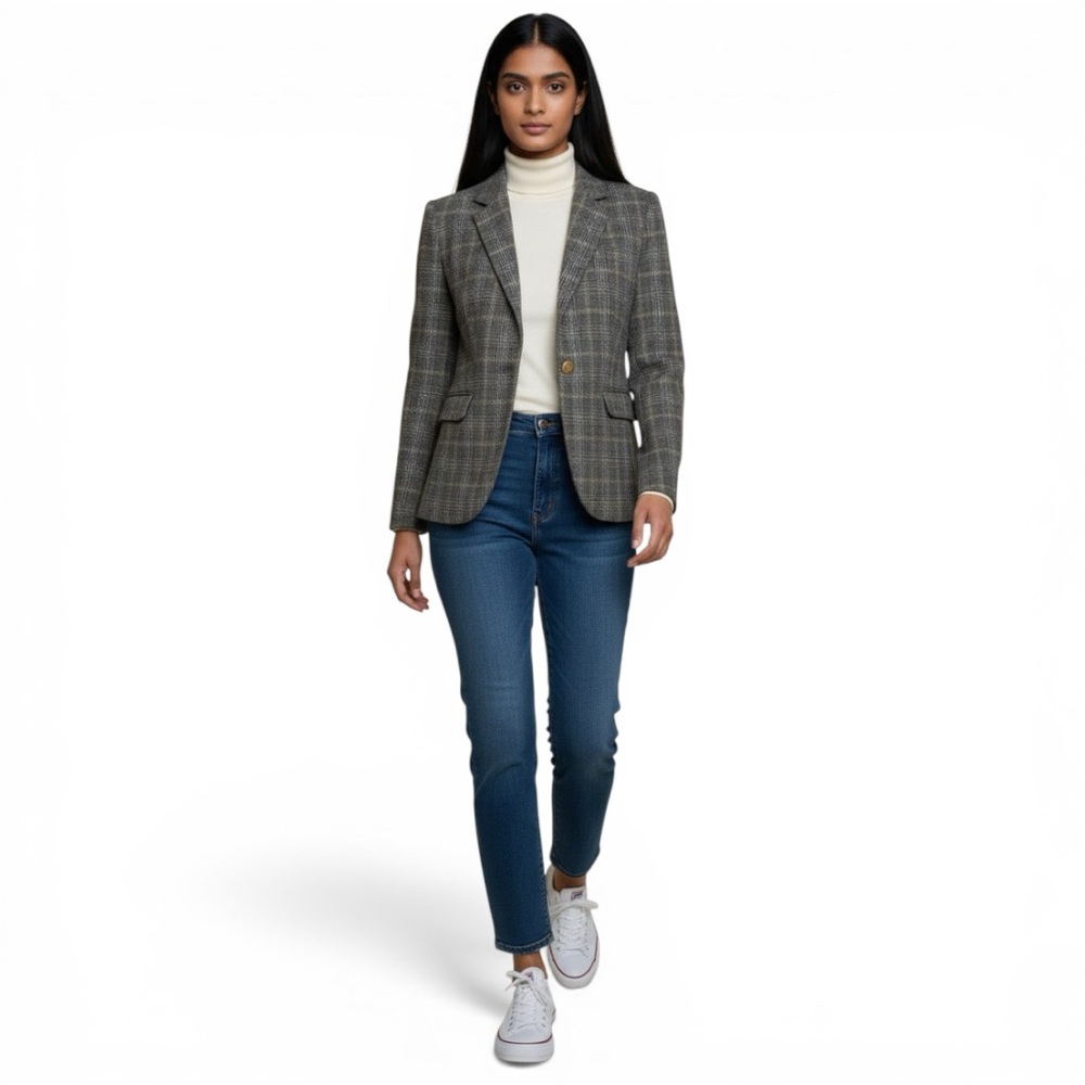 J.Crew Schoolboy Wool Plaid Blazer Size 00 Gray Tweed Classic Tailored Jacket